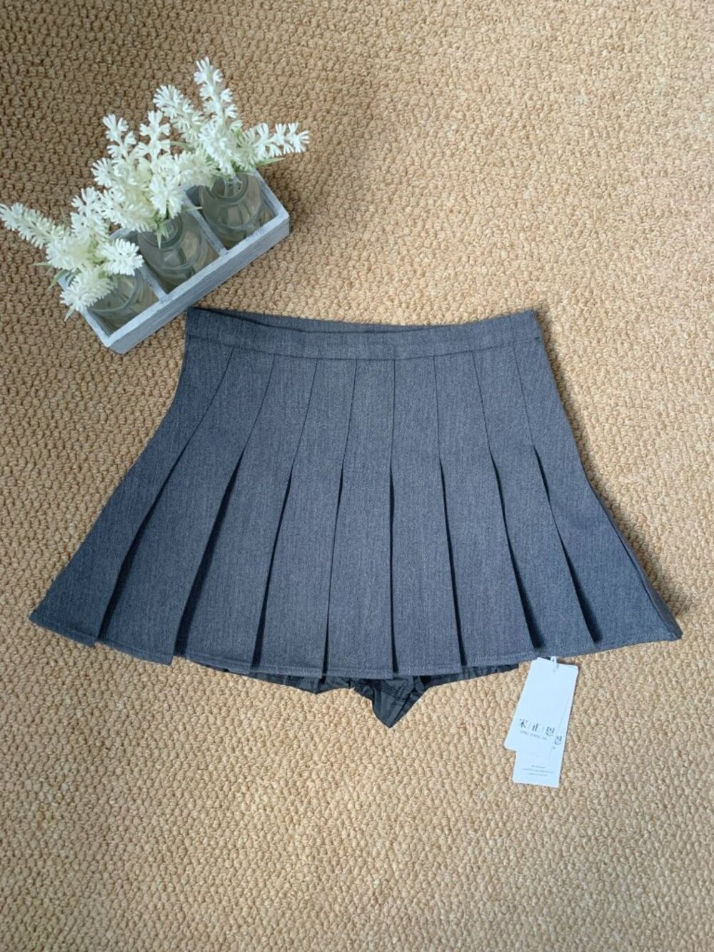 Grey Pleated Mini Skort Schoolgirl Preppy Tennis Skirt S